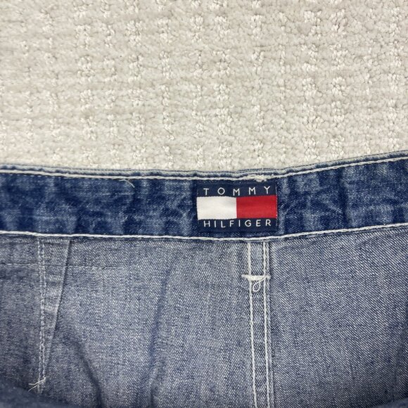 VTG 90s Tommy Hilfiger Cargo Shorts Wom 12 Blue Denim Carpenter Jean Canada Made - Picture 8 of 12
